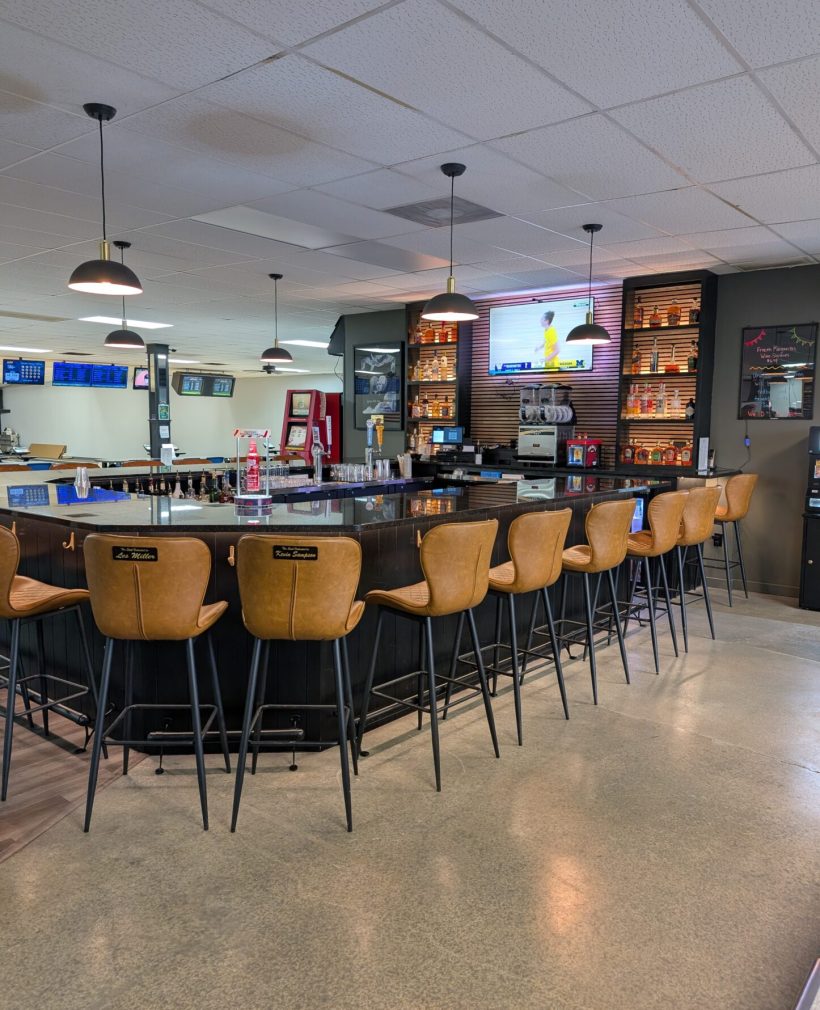 ballerz sports club bar and chairs around the u-shaped bar